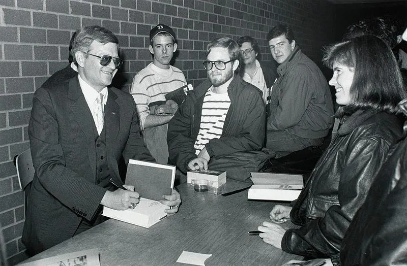 Tom Clancy at a book signing at Boston College.