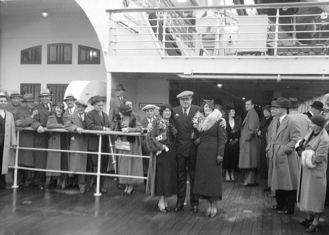 Babe Ruth aboard a steamer en route to Japan in 1934