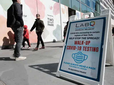 A sign for Covid-19 testing in New York City on March 9, 2023.