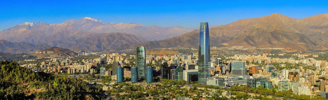 Cityscape of Santiago against the Andes Mountains