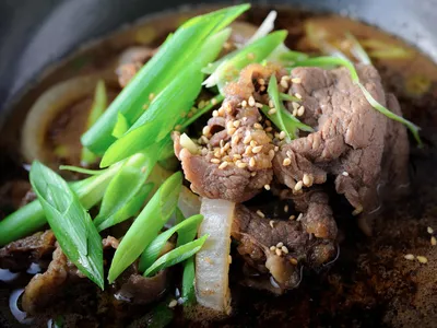 Bulgogi is a classic Korean dish of thinly sliced, marinated beef.