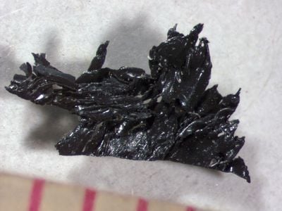 Researchers identified the black substance as a mixture of burnt rubber, oil and feces.