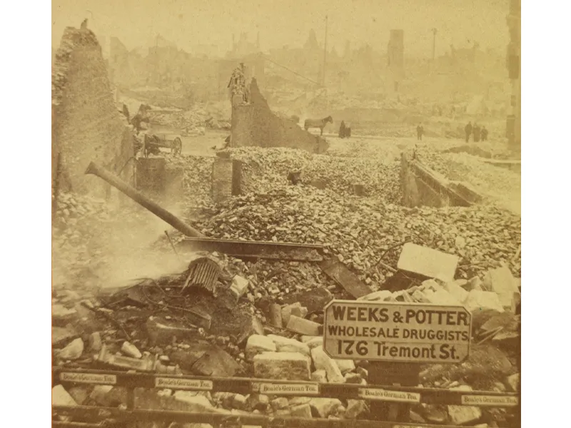 sepia photograph of rubble