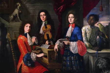 A typical day for three musicians in the Medici Court. This portrait, of three unnamed musicians, was painted circa 1687.