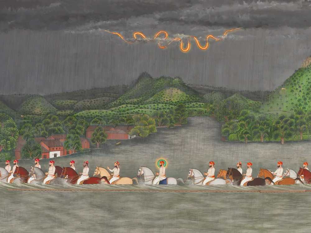 Shivalal, Maharana Fateh Singh Crossing a River During the Monsoon
