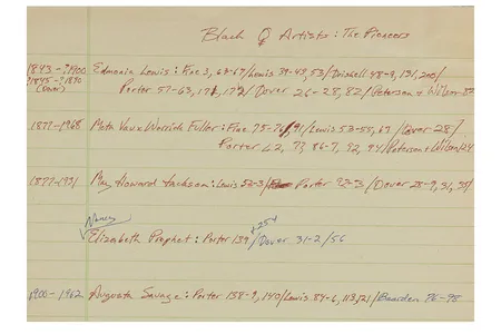 Notes on an unpublished article on black women artists for Essence (detail), circa 1980. Judith Wilson papers, 1966-2010. Archives of American Art, Smithsonian Institution.