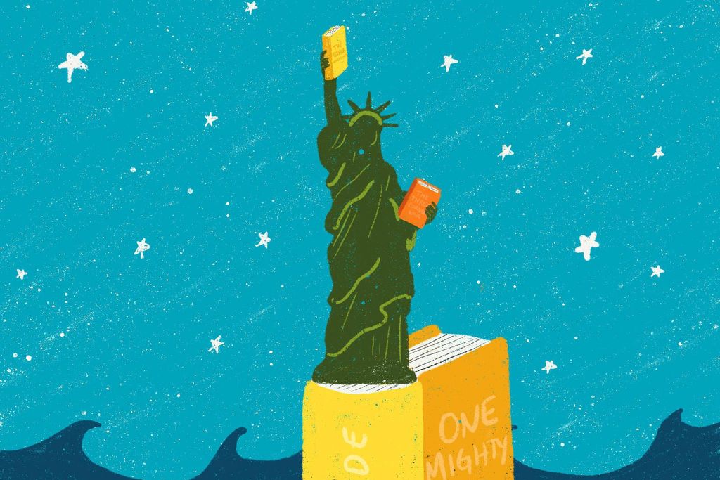 Statue of Liberty holding books illustration