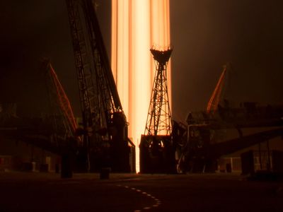 NASA photographer Bill Ingalls caught this long exposure view of a Soyuz rocket lifting off from Baikonur with half the Expedition 50 crew onboard.