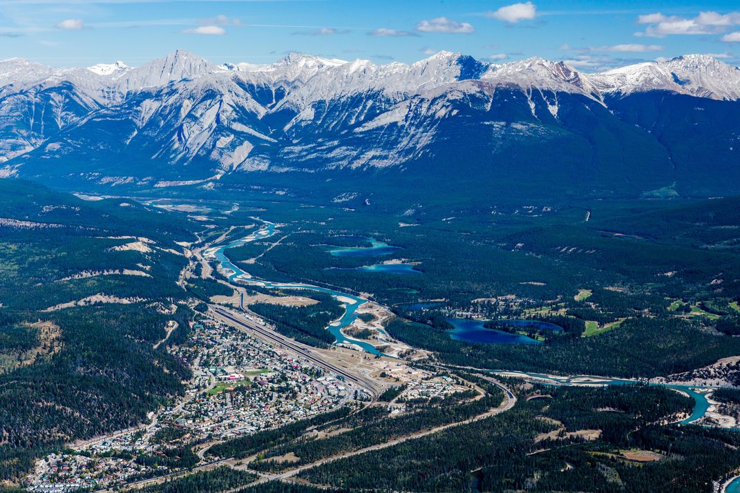 Town of Jasper nestled amid the mountains