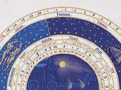A 15th-century French calendar depicts the natural cycle of day and night.
