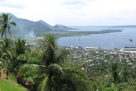 Simpson Harbor as seen from Rabaul’s volcano observatory.