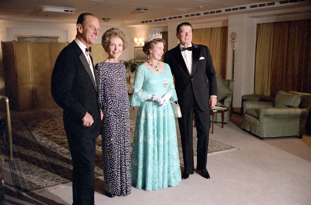L to R: Prince Philip, First Lady Nancy Reagan, Elizabeth II and President Ronald Reagan in 1983