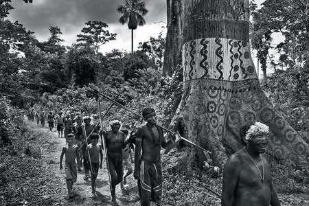 Salgado has documented many indigenous tribes and their traditions. Here, men are decorated with feathers and paint for a reahu funerary ceremony.
