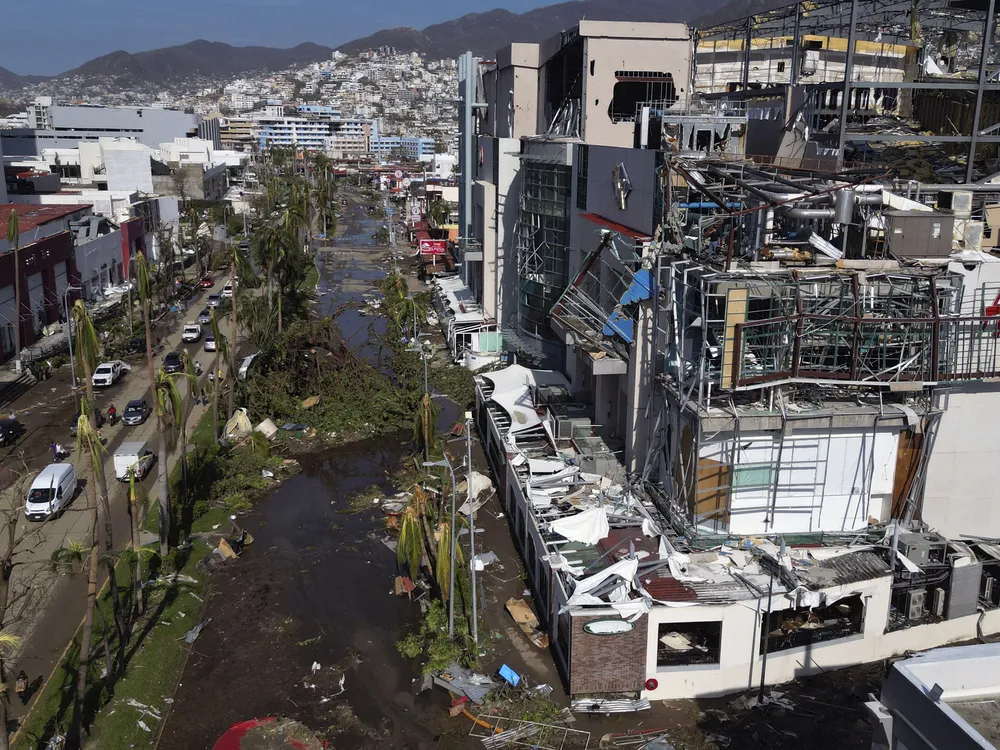 Aerial shot of destroyed buildings in Mexico