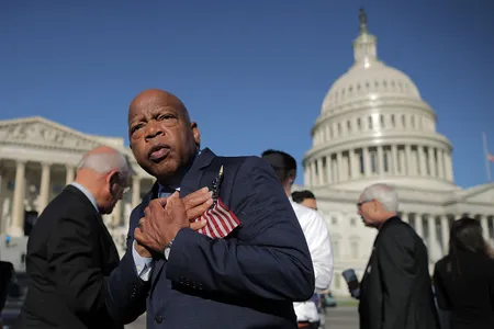 John Lewis thanks anti-gun violence advocates on the steps of the U.S. House of Representatives in 2017.