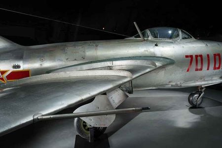 The Soviet MiG-15, a formidable aircraft, shocked the West with its ability to do hit-and-run attacks. The National Air and Space Museum displays one of these jets in the Boeing Aviation Hangar of its Udvar-Hazy Center in Chantilly, Virginia.