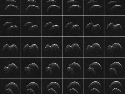 A composite image of asteroid 2014 JO25 created with data from NASA's Goldstone Solar System Radar.