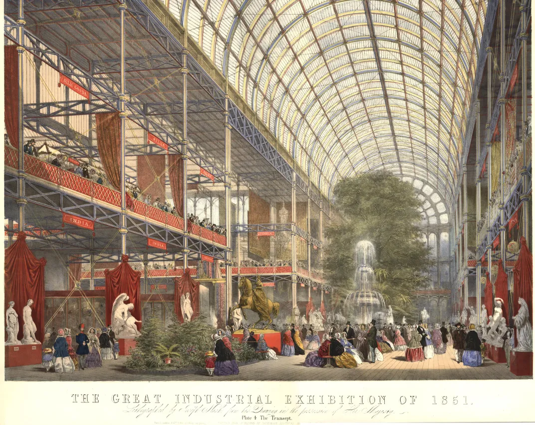 Depiction of the interior of the Crystal Palace in London during the 1851 Great Exhibition