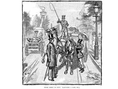 The caption to this cartoon from 'Scribner's Monthly' reads "Henry Bergh on Duty"