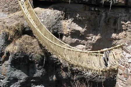 Q'eswachaka suspension bridge. Q'eswachaka, Apurímac River, Canas Province, Cusco, Peru. 