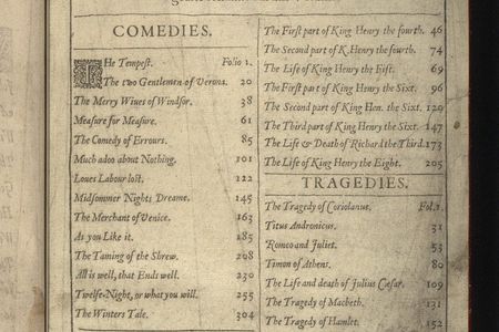 Table of Contents from the First Folio