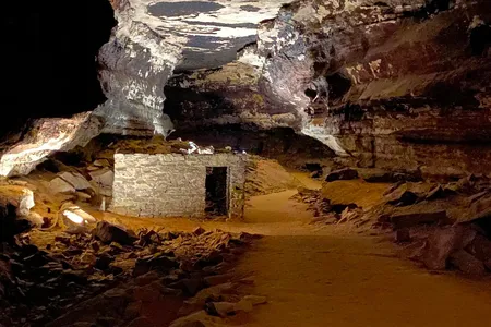 The vestiges of two limestone tuberculosis huts can still be seen in Mammoth Cave.