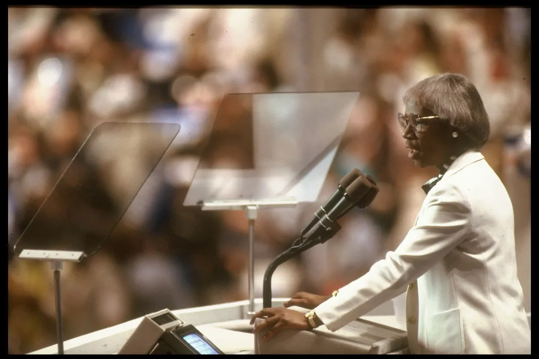 Shirley Chisholm addresses the Democratic National Convention in 1988