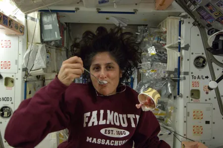 Astronaut Sunita Williams enjoying ice cream the last time it was sent to the International Space Station in 2012