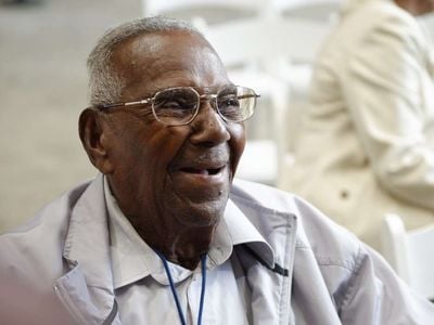 Lawrence Brooks, 110, pictured at a previous birthday celebration at the National World War II Museum