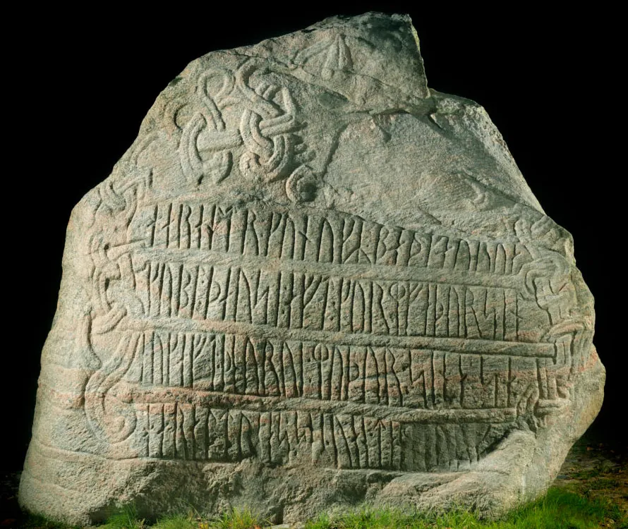 Jelling runestone with carvings