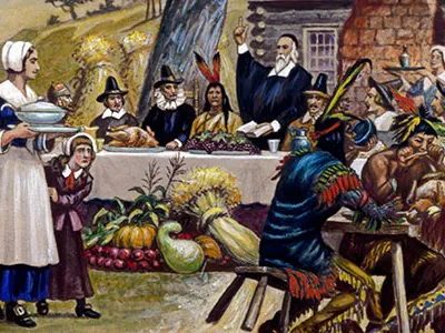 Traditional Thanksgiving dinner includes turkey, stuffing and mashed potatoes but the First Thanksgiving likely included wildfowl, corn, porridge and venison.
