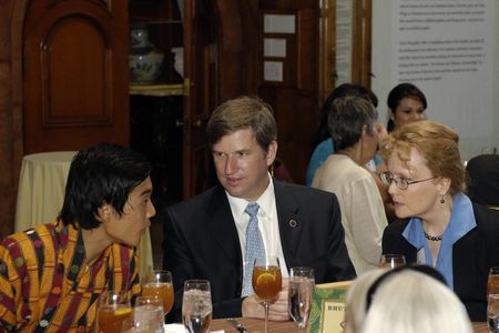 Kicking off the Festival, NASA Deputy Administrator, the Honorable Shana Dale, shares lunch with the Prince of Bhutan, HRH Prince Jigyel Ugyen Wangchuck, and the acting head of the Smithsonian Institution, Cristian Samper.