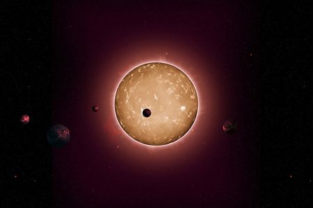An artist's illustration of Kepler-444 and its five planets