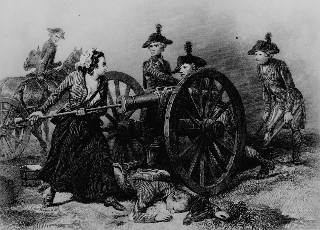 An 1859 engraving that places Molly Pitcher at the center of the Battle of Monmouth