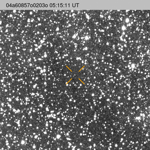 in a gif, one point of light among many stars moves across the screen in a black and white series of images of the night sky