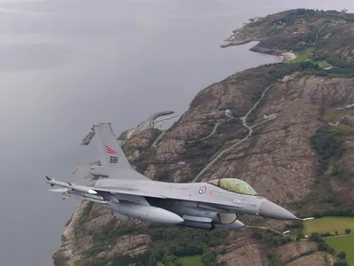 A Royal Norwegian Air Force F-16 returns to Ørland Main Air Station in 2014.