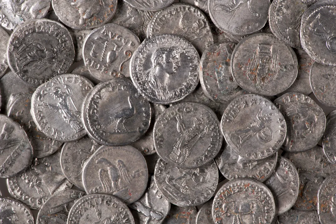 A pile of silver coins