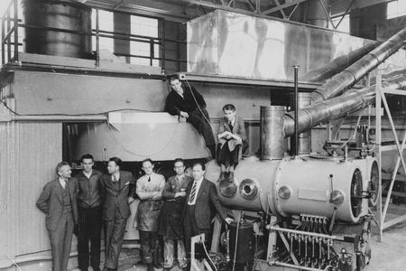 This photo shows the Berkeley 60-inch cyclotron, build in 1939. The year before, technetium-99 was discovered by Emilio Segrè and Glenn Seaborg using the facility's 37-inch cyclotron. Ernest Lawrence, the cyclotron's inventor, is standing, third from left.