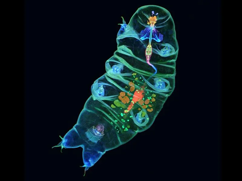 With fluorescent dye, biologist Tagide deCarvalho beautifully illuminated the insides of a tardigrade