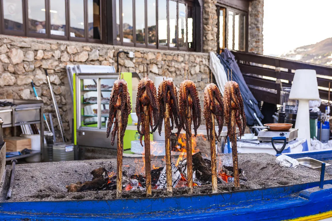 octopuses cooked on skewers