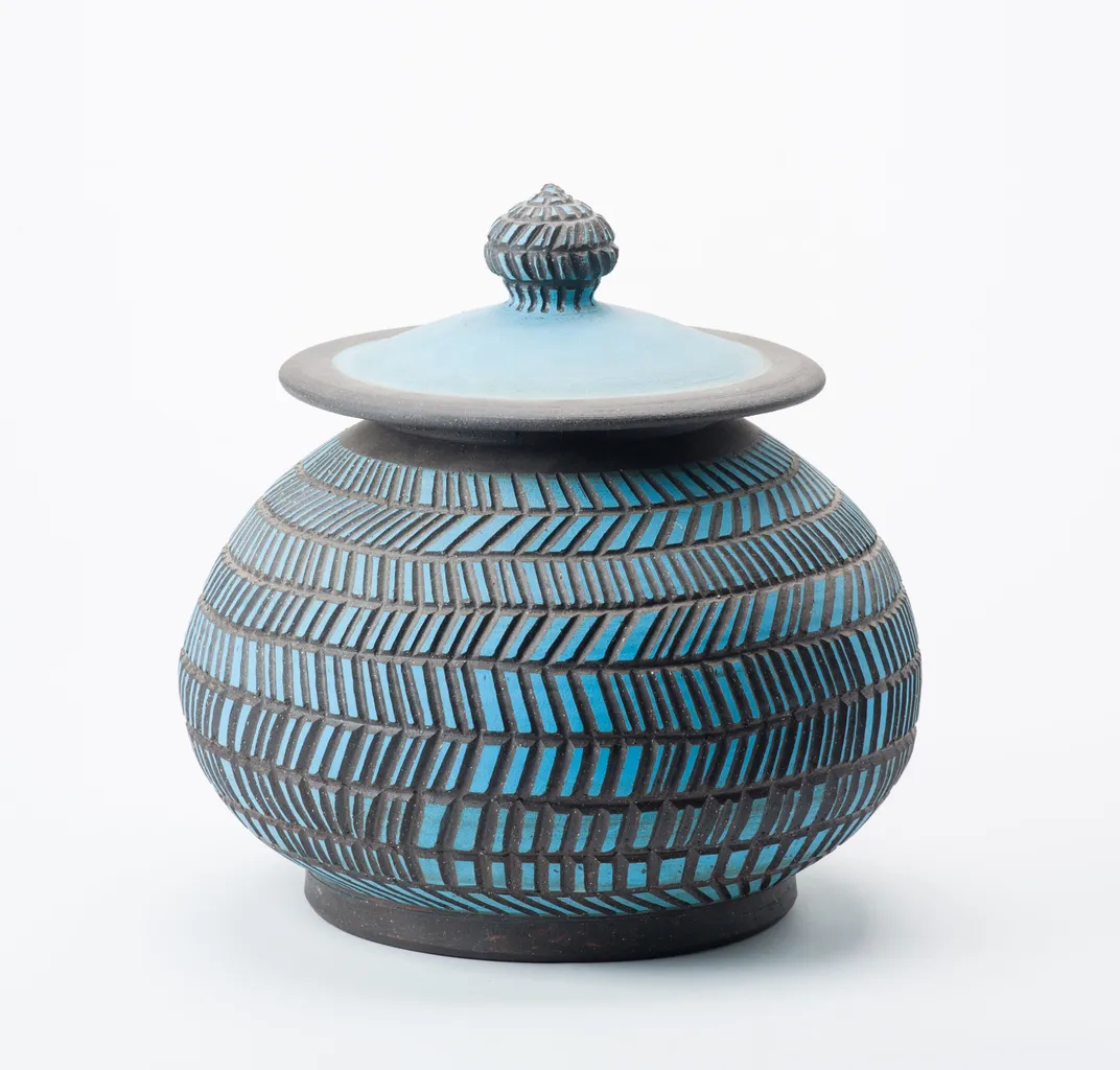 Carved Blue Jar