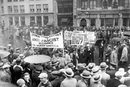 Demonstration on May Day with antifascist banners, on May 1, 1929 in New York.