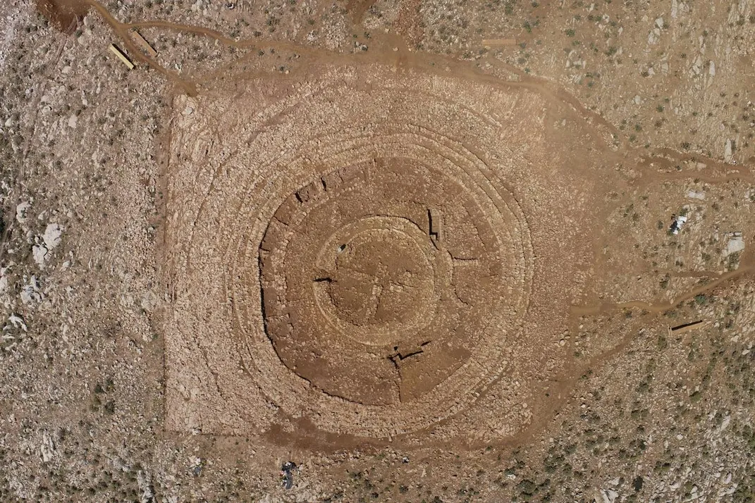 Aerial view of circular structure in Crete