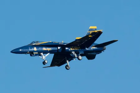 The F/A-18C Hornet is ready to be exhibited, in near-perfect condition even after being put through a myriad of maneuvers with the Blue Angels: rolls, dives, loops, tight formations and synchronized passes, which did cause some wear and tear to the plane’s surface.