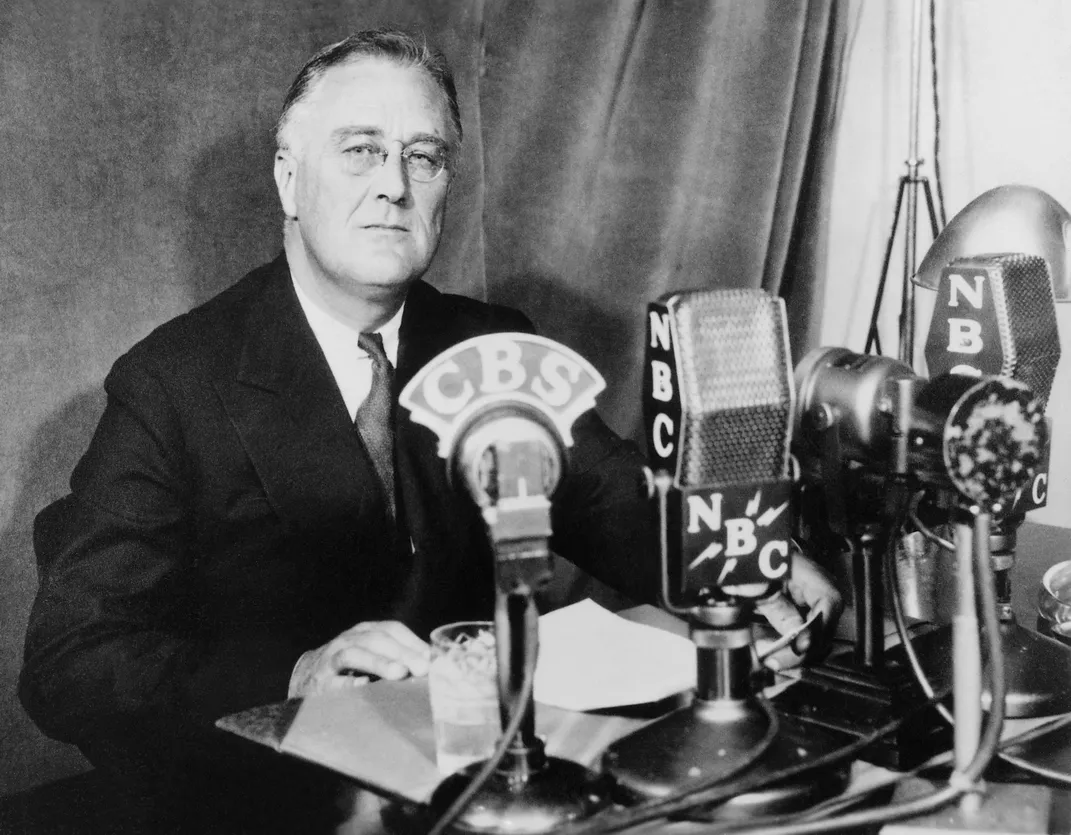 FDR delivering a fireside chat in 1934