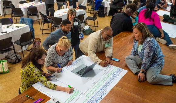 Summit team developing a logic model at Xavier University
