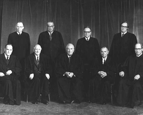 Photograph of the Supreme Court justices who ruled on Roe v. Wade in 1973