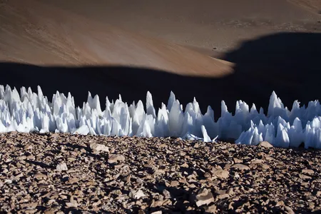 Ice formations called “penitents”—in Chile’s Chajnantor plain—grow to about seven feet high. They might also exist on Jupiter’s moon Europa, posing a threat to landers sent from Earth.
