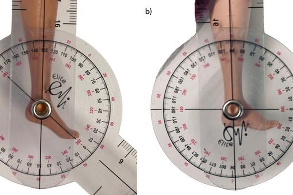 the angle of barbie's feet being measured