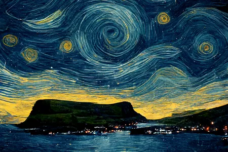 An A.I.-generated image of the Faroe Islands inspired by Vincent van Gogh